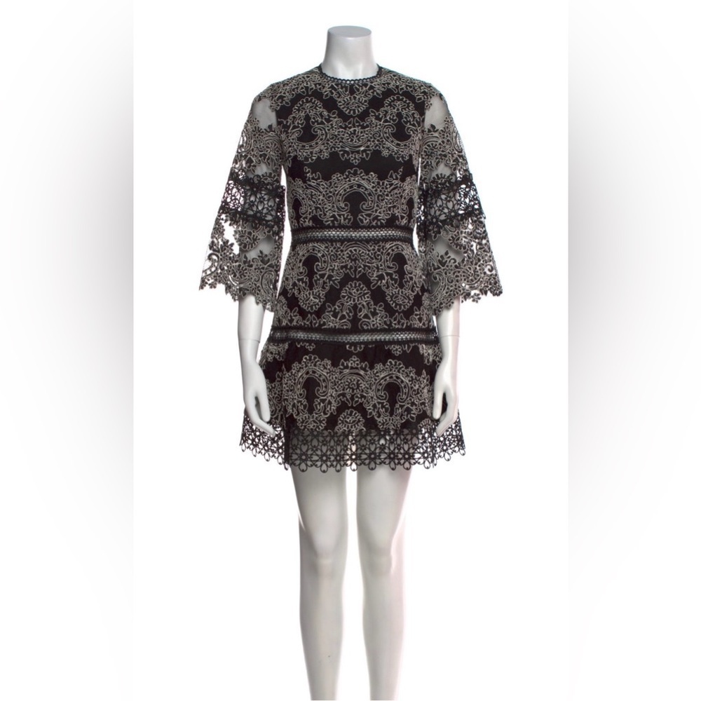 Alexis Black Gray Lace Mini Dress XS Long Sleeve Elegant Cocktail - Picture 3 of 7